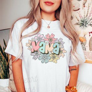 Mama Retro Floral Graphic T-shirt, Unisex Short Sleeve Motherhood Tee